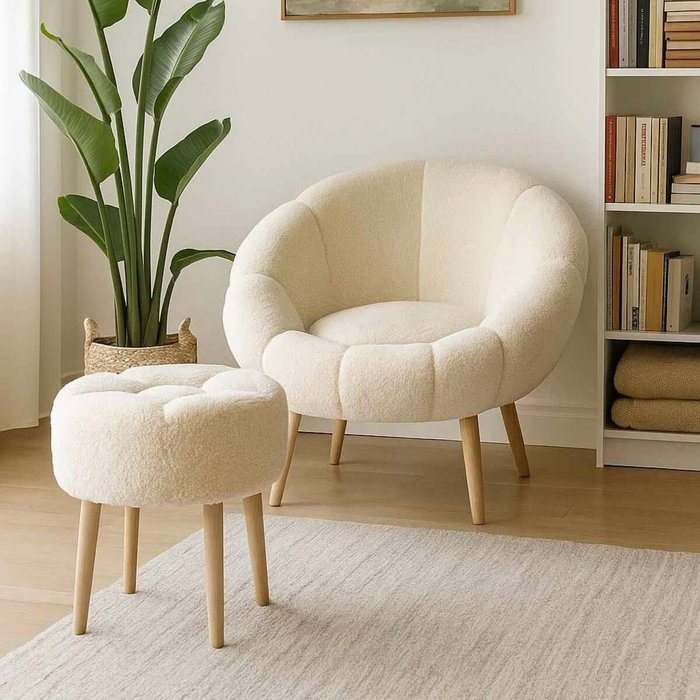 Atelier Del Sofa Lida - Cream Conjunto de Sillón y Puff Atelier Del Sofa Lida - Cream Conjunto de Sillón y Puff
